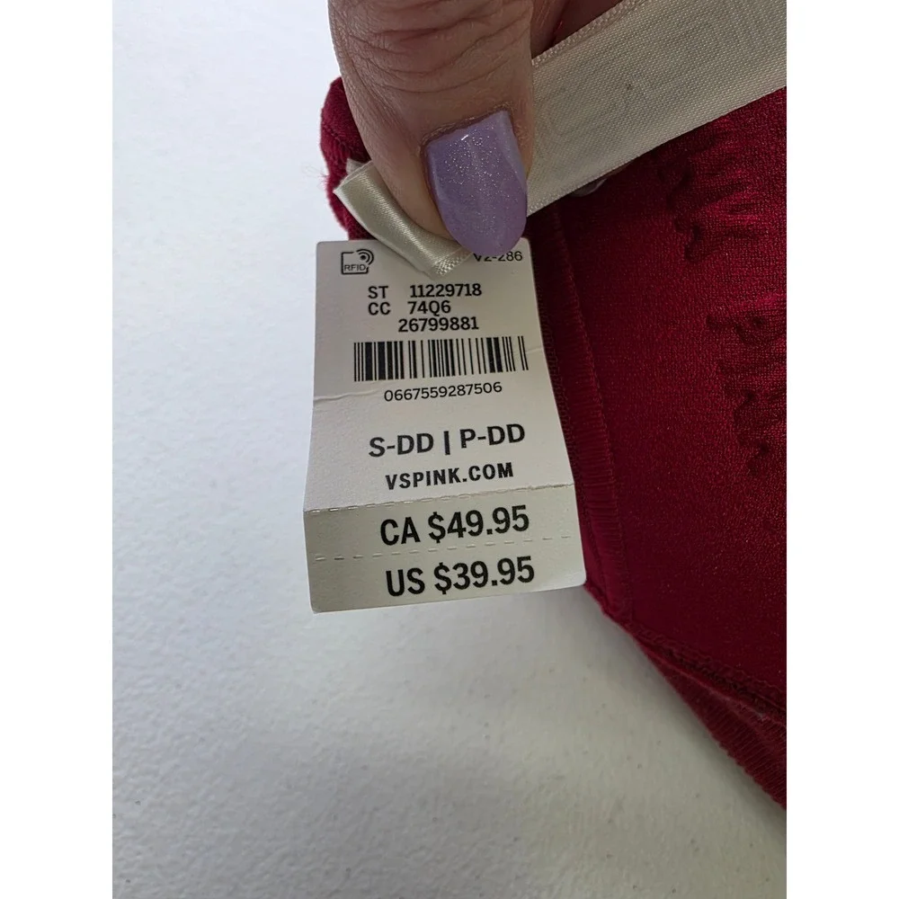 Victoria's Secret PINK Ultimate Front Zip Sports Bra S-DD Dark Pink Racerback - Picture 4 of 7
